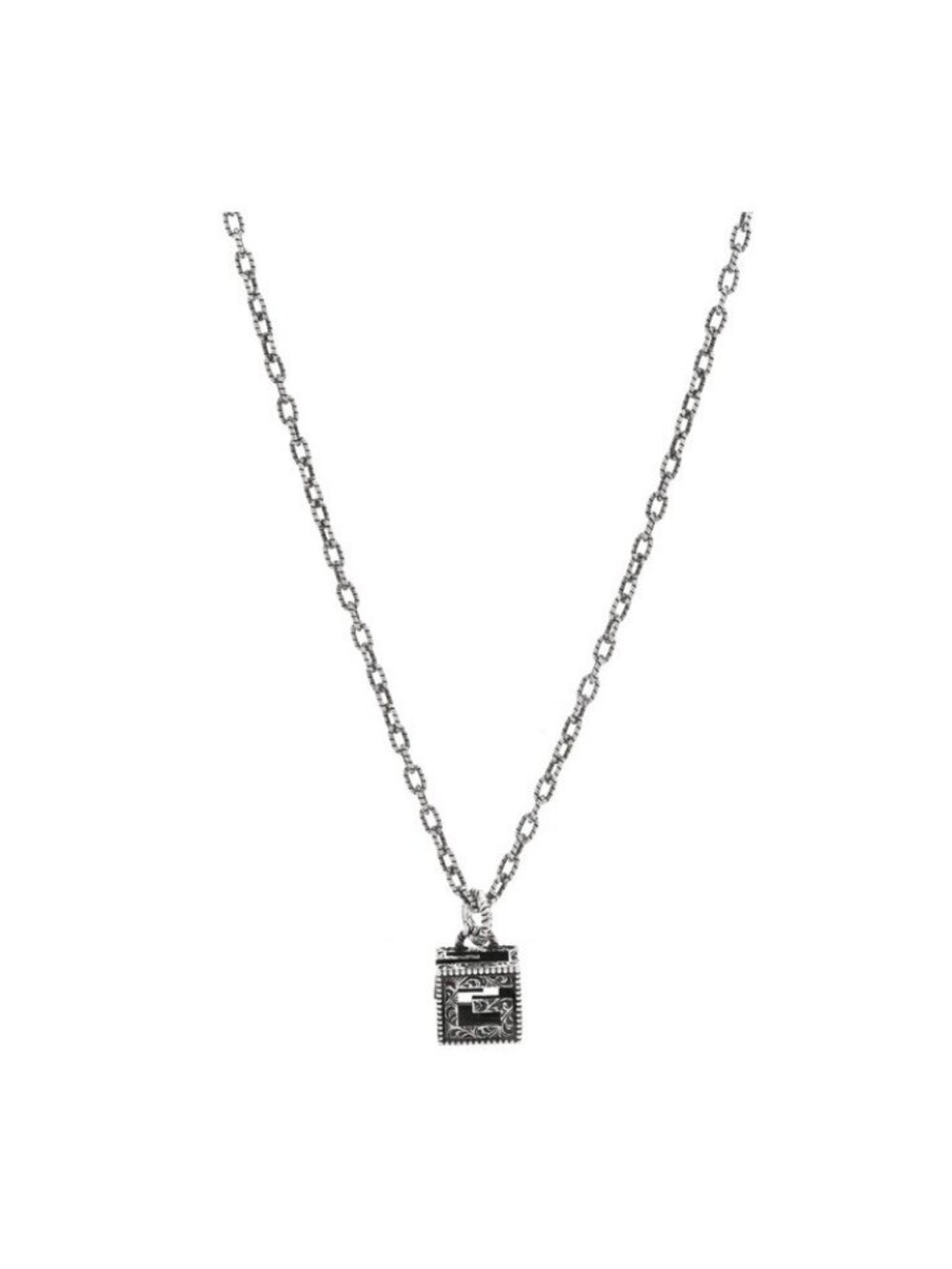 NEW Gucci Sterling Silver Textured Square G Pendant Necklace 100% Authentic